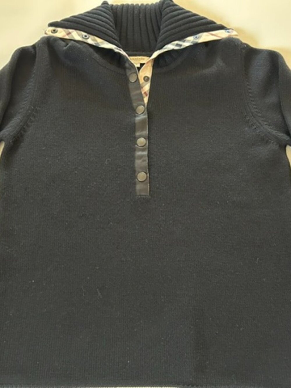 New Burberry London Sweater Womens M Merino Wool Turtleneck Buttons Nova Check